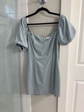 Puff Sleeve Mini Dress in Light Blue